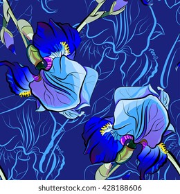 Seamless pattern of blue irises 