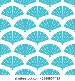 Seamless pattern with blue japanese fan