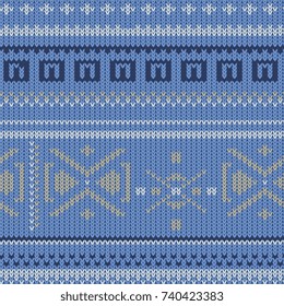 seamless pattern blue knitted in Norwegian style 