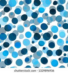 Seamless pattern with blue large and small deformed polka dots on a transparent background. Vector image. Eps 10