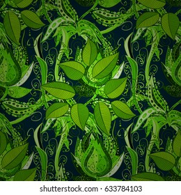 Seamless pattern with blue leaves. Floral watercolor seamless background. Vector textile print for bed linen, jacket, package design, fabric and fashion concepts.