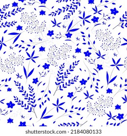 seamless pattern blue leaves flowers