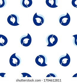Seamless pattern with blue leaves, like a polka dots. Vector illustration.