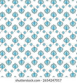 Seamless Pattern of Blue Leaves on a White Background