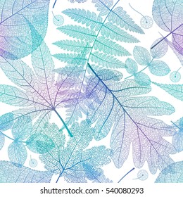 Seamless pattern with blue leaves. Vector.