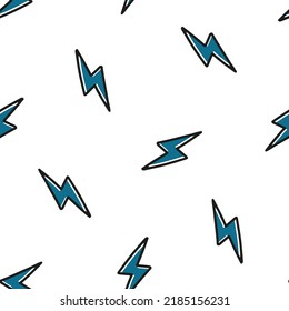 Seamless pattern with blue lightning bolts