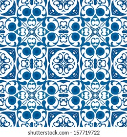 Seamless pattern in blue - like Portuguese tiles