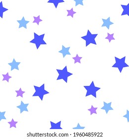 Seamless pattern with blue and lilac stars on a white background. Use for fabric, wrapping paper, wallpaper, print, backdrops, baby clothes, napkins, bags, merchandise, clothing, and artwork.