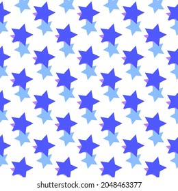 Seamless pattern with blue and lilac stars on a white background. Use for fabric, wrapping paper, wallpaper, print, backdrops, baby clothes, napkins, bags, merchandise, clothing, and artwork.