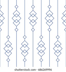 Seamless Pattern with Blue Linear Elements on White Background. Creative Geometry Vector Illustration.