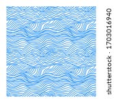 Seamless pattern with blue linear waves. 