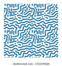 Seamless pattern of blue lines of scrawl or camouflage skin.