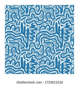 Seamless pattern of blue lines of scrawl.