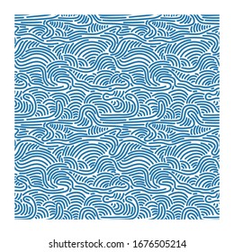 Seamless pattern of blue lines waves. Design for backdrops with sea, rivers or water texture. Figure for textiles. Surface design.