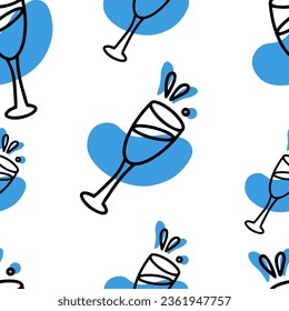 Seamless pattern Blue liqueur doodle. Drink for Hanukkah