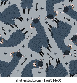 seamless pattern with blue llamas - vector illustration, eps