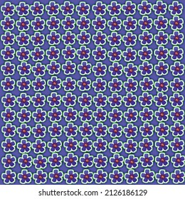 Seamless pattern with blue Lysimachia foemina flowers isolated on blue background