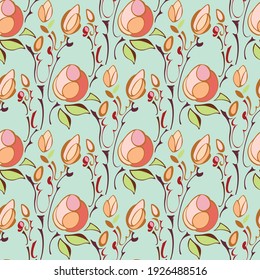 seamless pattern blue magnolia branch with large buds color vector