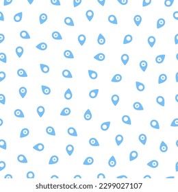Seamless pattern with blue map pin symbols