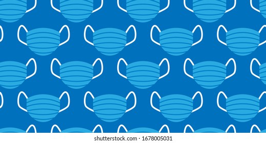 seamless pattern with blue medical face masks on dark blue background. Modern abstract design for paper, cover and fabric