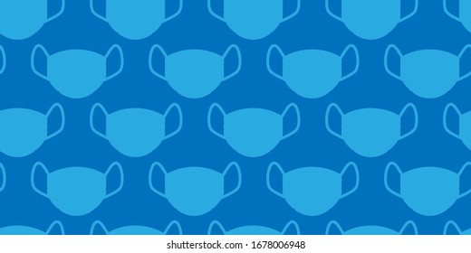 seamless pattern with blue medical face masks on dark blue background. Modern abstract design for paper, cover and fabric