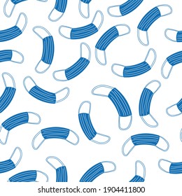 seamless pattern with blue medical face masks on a white background. Modern abstract design for paper, cover and fabric. vector illustration in doodle style.
