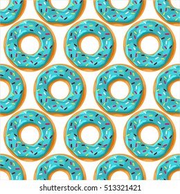 Seamless pattern with blue mint donut.