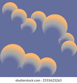 Seamless pattern with blue and orange clouds in an abstract form in the form of balls on a blue background, for prints on fabrics, wallpapers and for scene decoration