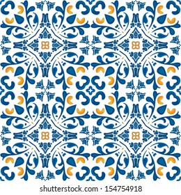 Patrón sin foco en azul y naranja - como azulejos portugueses 