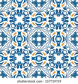 Seamless pattern in blue and orange - like Portuguese tiles