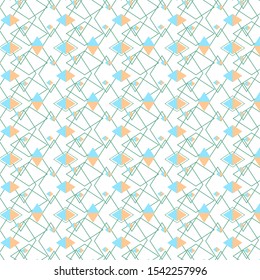 Seamless pattern with blue and orange rhombuses. Simple geometric abstraction