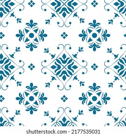 seamless pattern with blue oriental elements on white background. Superior print for surfaces, textiles, wallpapers and design.