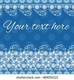 Seamless pattern. Blue ornament lace braid with a place for text