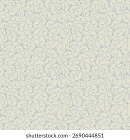 Seamless pattern with blue outline butterflies on a light yellow background. Simple vector design for spring, summer, kids decor, fabric, and wrapping paper.