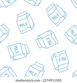 Seamless pattern with blue outline milk box