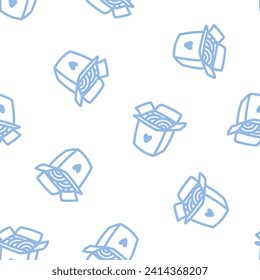 Seamless pattern with blue outline noodles box