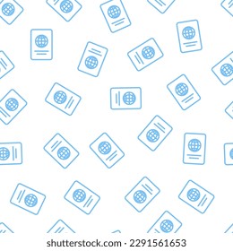 Seamless pattern with blue outline passport
