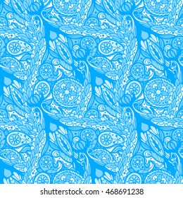 Seamless pattern with blue Paisley print. Vector illustration