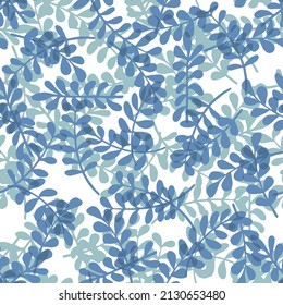 Seamless pattern of a blue pastel green leaf branches.Seamless leaf pattern. Vector illustration.seamless abstract floral background with leaves