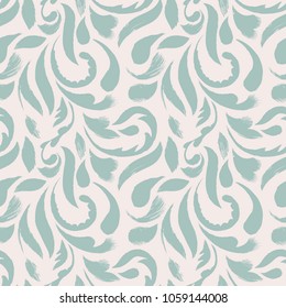 Seamless pattern of blue pastel handrawn floral elements, vector background