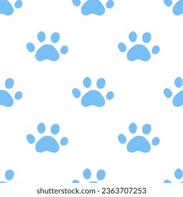 Seamless pattern with blue paws