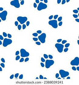 Seamless pattern with blue paws