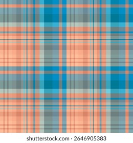 Seamless pattern in blue and peach color for plaid, fabric, textile, clothes, tablecloth and other things. Vector image.