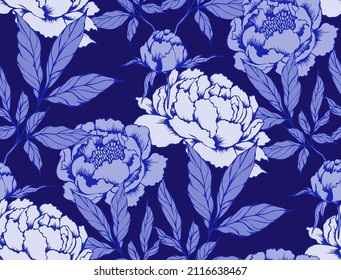 Seamless pattern. Blue peonies. Suitable for fabric, mural, wallpapers, wrapping paper and the like