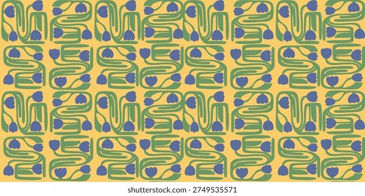 Seamless Pattern with Blue Periwinkle Flowers and Green Leaves.Ideal For Decorative Surface Patterns. Seamless pattern with stylized blue periwinkle flowers and green leaves on light background. Elegant repeat ideal for textile printing, fabric design, wallpaper and decorative surface patterns