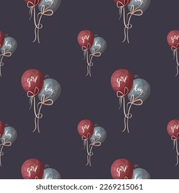 Seamless pattern with blue and pink balloons with words "boy" and "girl" on it. Gender party, Baby waiting, pregnancy concept. Vector illustration.