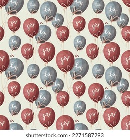 Seamless pattern with blue and pink balloons with words "boy" and "girl" on it. Gender party, Baby waiting, pregnancy concept. Vector illustration.