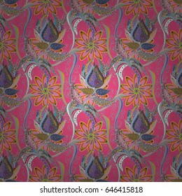Seamless pattern with blue and pink flowers. Floral watercolor seamless background. Vector textile print for bed linen, jacket, package design, fabric and fashion concepts.