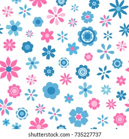 patrón transparente con flores azules y rosas