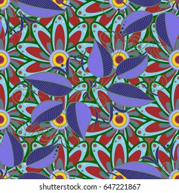 Seamless pattern with blue and pink leaves. Floral watercolor seamless background. Vector textile print for bed linen, jacket, package design, fabric and fashion concepts.